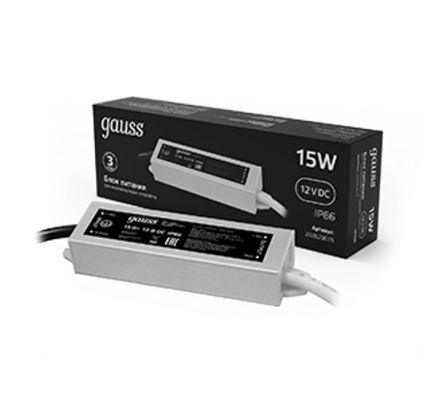 Блок питания для светодиодной ленты пылевлагозащищенный 15W 12V IP66  202023015  Gauss