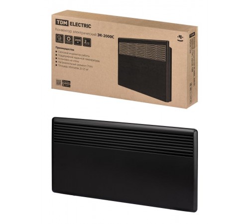 Конвектор электрический ЭК-2000С, 2000 Вт, термостат, СТИЧ, черный,  SQ2520-1209  TDM