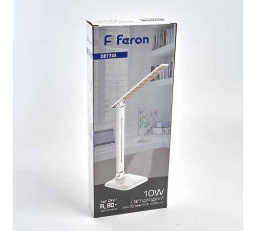 Светильник настольный складной, диммируемый, 10W,100-240V, 4000К, 360*150*150 мм, белый DE1725  29861  FERON