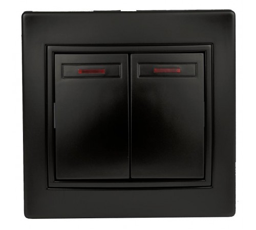 1-105-05 Intro Выключатель двойной с подсветкой, 10А-250В, IP20, СУ, Plano, антрацит  Б0044564  Intro