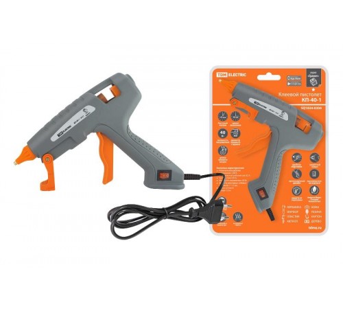 Клеевой пистолет КП-40-1, 7 мм, подставка, выключатель, шнур 1,3 м, 40 Вт, Т=220 С "Гранит"  SQ1024-0304  TDM