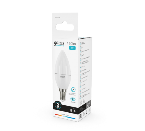 Лампа светодиодная LED 6Вт E14 220В 4100К Elementary свеча  33126  Gauss