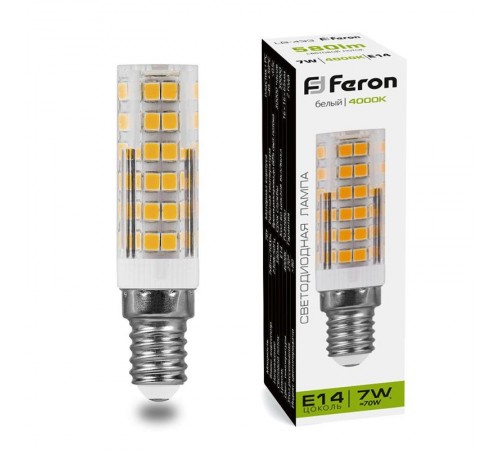 Лампа светодиодная LB-433 (7W) 230V E14 4000K 16x65mm  25899  FERON