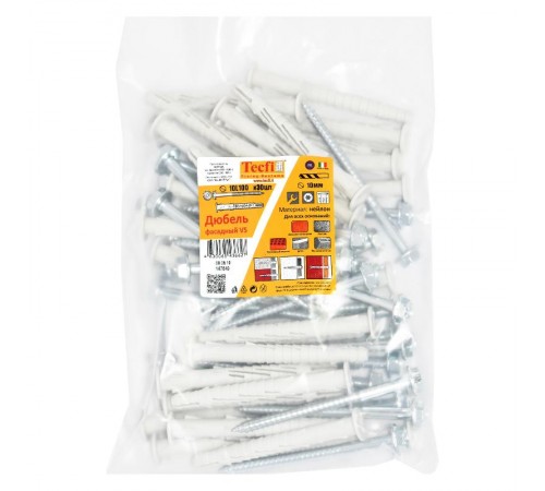 Дюбель фасад. с шурупом шест.гол. с шлицем TORX прессшайба 10x100 (30 шт) - пакет  147649  Tecfi