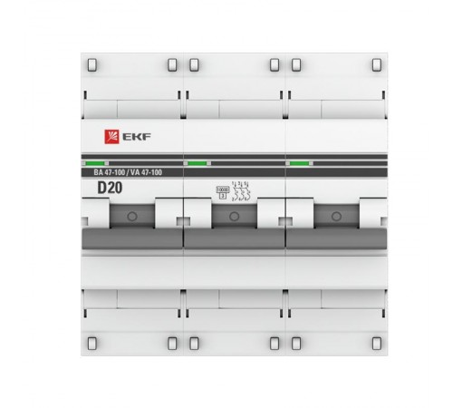Авт.выкл. 3P 20А(D) 10kA ВА 47-100 PROxima  mcb47100-3-20D-pro  EKF