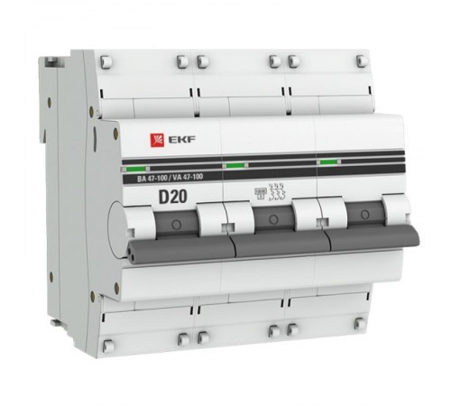 Авт.выкл. 3P 20А(D) 10kA ВА 47-100 PROxima  mcb47100-3-20D-pro  EKF