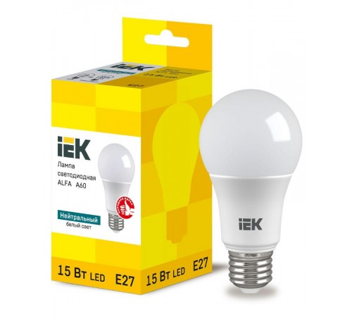 Лампа LED ALFA A60 груша 15Вт 230В 4000К E27  LLA-A60-15-230-40-E27  IEK