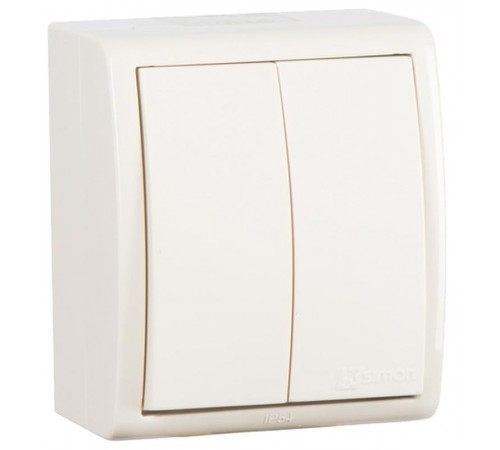 Двухклавишный выключатель IP54 с подсветкой 10AX 250В цвета слоновая кость S15 Aqua  1594399-031  Simon