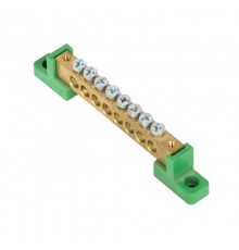 Шина "0" PE 8x12мм 8 отверстий латунь с контактной пластиной 2 зелёных угловых изолятора EKF PROximasn0-125-08-2-peEKF