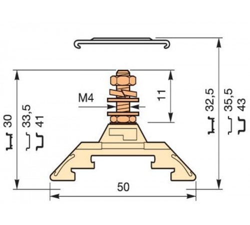Клемма HD4/9.F4.2 1шпилька 4мм.кв. желтая  1SNA205392R0700  TE
