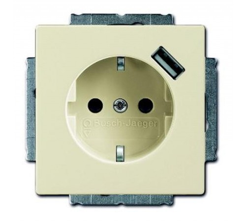 Розетка Schuko с устройством зарядным USB, 20 EUCBUSB-82-500, Future слоновая кость(саванна), 16А, 700 мА,  2011-0-6177   2CKA002011A6177  ABB