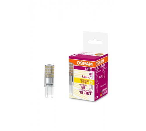 Лампа светодиодная LED STAR PIN30 2, 6W, G9, 220 Вольт LEDSPIN30 CL 2, 6W/827 230V G9 FS1  4058075056688  Osram