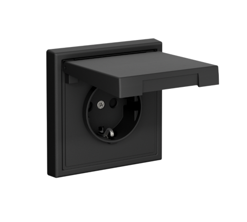 ArtGallery Карбон Розетка с заземлением со шторками с крышкой, 16А, IP20,  механизм, быстрозажим. клем.  GAL001046S  SE