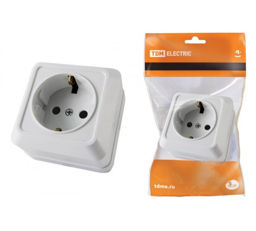 Розетка 2П+З открытой установки IP20 16А, белая "Ладога"   SQ1801-0015  TDM