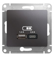 Glossa Графит USB Розетка A+С, 5В/2,4А, 2х5В/1,2 А, механизм  GSL001339  SE