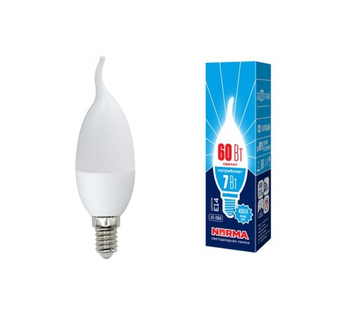 Лампа светодиодная LED-CW37-7W/WW/E14/FR/NR LED. "свеча на ветру", матовая. Серия Norma. 3000K  UL-00003801  Volpe