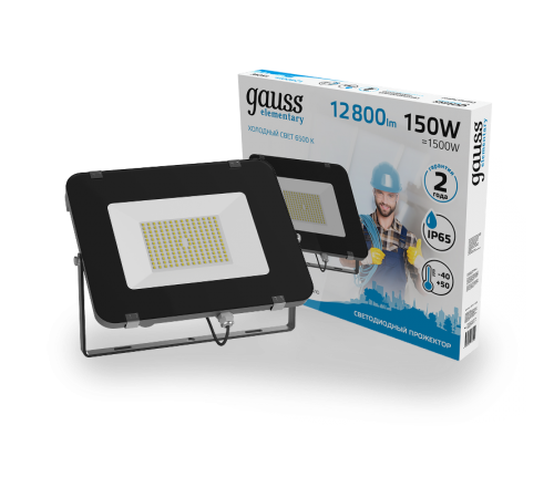 Прожектор светодиодный Elementary 150W 12800lm 6500К 200-240V IP65 черный LED 1/4  691511150  Gauss