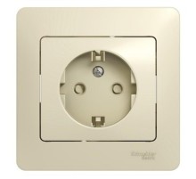 Glossa Бежевый Розетка с заземлением со шторками (в сборе с рамкой)  GSL000244  SE