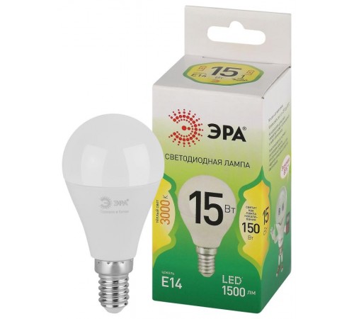 Лампа светодиодная  GREEN LINE LED P45-15W-830-E14 GL E14 15 Вт шар теплый свет  Б0066982  ЭРА