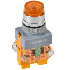 Кнопка D7-11DNZS d=22мм 1з+1р с подсветкой и фиксацией желтая  BBT50-11DNZS-3-11-K05-G  GENERICA