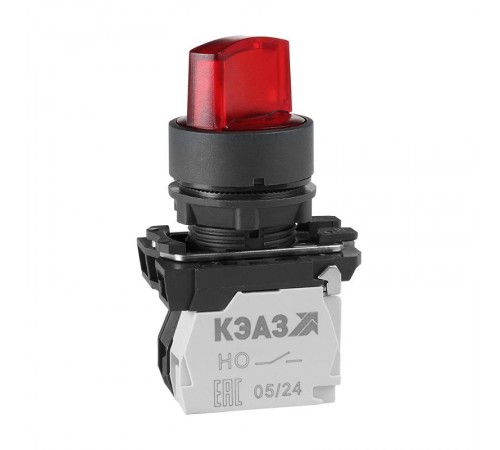 Переключатель КПЕ2120РЛ-24В-красный-2но+0нз-ручка-фикс-3поз-индикатор-IP40  354427  КЭАЗ