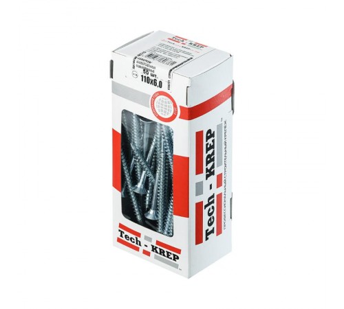 Саморезы универсальные 110х6,0 мм (50 шт) оцинкованные - коробка с окном ( 0,636 кг)  102213  Tech-KREP