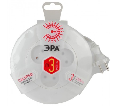 Удлинитель UR-3-3m-W   (белый) рулетка, без заземл, 2x0.75мм2, 3гн, 3м (10/600) Б0019038  ЭРА