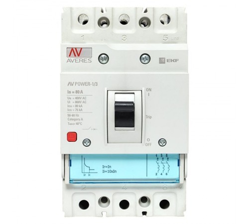 Выключатель автоматический AV POWER-1/3  80А 80kA TR AVERES  mccb-13-80H-TR-av  EKF