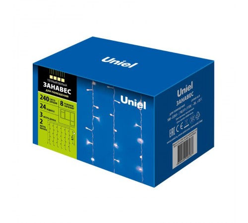 Занавес светодиодный   ULD-C2030-240/DTA WARM WHITE IP20   3х2м, 240 диодов, теплый белый свет. шнур прозр.  UL-00003680  Uniel