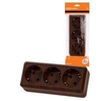 Розетка 3-х местная горизонтальная 2П+3 открытой установки IP20 16A бук "Ладога"  SQ1801-0326  TDM