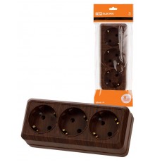 Розетка 3-х местная горизонтальная 2П+3 открытой установки IP20 16A бук "Ладога"  SQ1801-0326  TDM