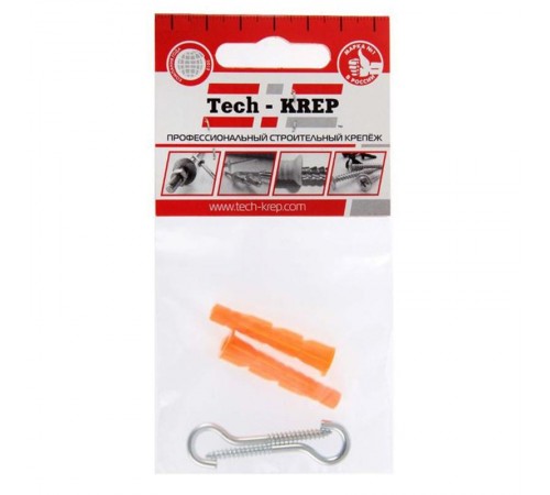 Шуруп-полукольцо 4х30 с универсальным дюбелем 6,0х36 (2шт) - пакет  114328  Tech-KREP