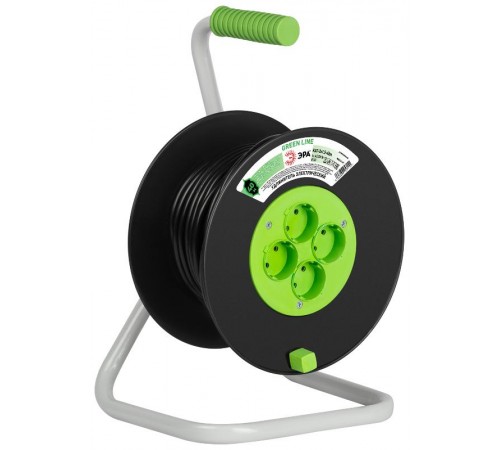 Удлинитель силовой ЭРА GREEN LINE KAT-2x1.5-40m Greenline на катушке пластик 4 розетки без заземления 40м ПВС 2x1.5мм2   Б0065088  ЭРА