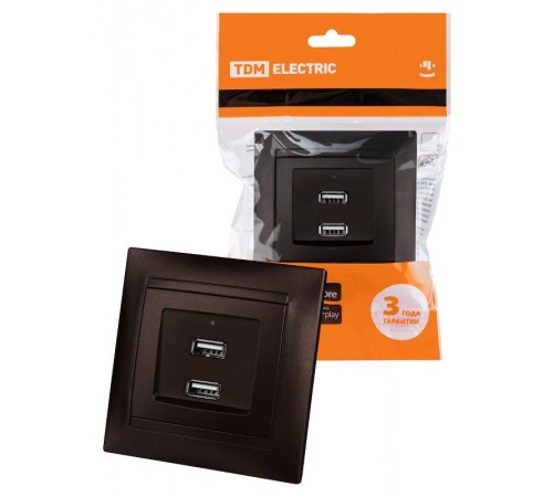 Розетка 2USB порт 2,1А 5В шоколад "Лама"  SQ1815-0541  TDM