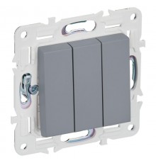 SKANDY Выключатель 3-клавишный 10А SK-V11Gr серый  SK-V30-0-10-K03  IEK