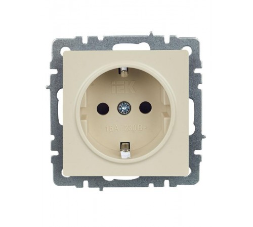 BRITE Розетка с заземлением со шторками 16А РС14-1-0-БрКр бежевый  BR-R14-16-K10  IEK