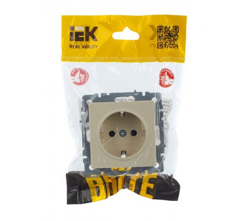 BRITE Розетка с заземлением со шторками 16А РС14-1-0-БрКр бежевый  BR-R14-16-K10  IEK