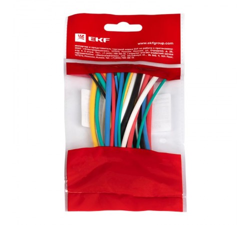 Набор ТУТ нг: 6 цветов по 5шт. Разного диаметра (1/0,5; 1,5/0,75; 2/1; 2,5/1,25; 3/1,5) 100мм. EKF PROxima  tut-n-2-r  EKF