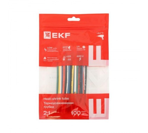 Набор ТУТ нг: 6 цветов по 5шт. Разного диаметра (1/0,5; 1,5/0,75; 2/1; 2,5/1,25; 3/1,5) 100мм. EKF PROxima  tut-n-2-r  EKF