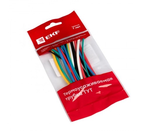 Набор ТУТ нг: 6 цветов по 5шт. Разного диаметра (1/0,5; 1,5/0,75; 2/1; 2,5/1,25; 3/1,5) 100мм. EKF PROxima  tut-n-2-r  EKF