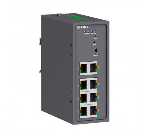 Промышленный управляемый коммутатор, 810/100Base-T(X) портов RJ45, консольный порт Mini USB, 24-48В DC (18-72В DC), с резервированием  N2000-8T-P1 