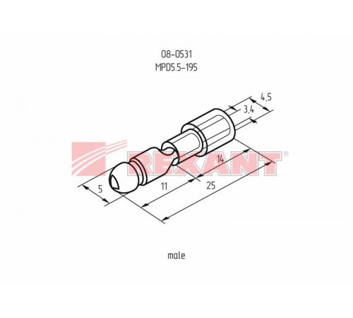 Разъем штекерный изолированный штекер 5 мм 4-6 мм (РШи-п 6.0-5/РшИп5.5-4) желтый  08-0531  REXANT