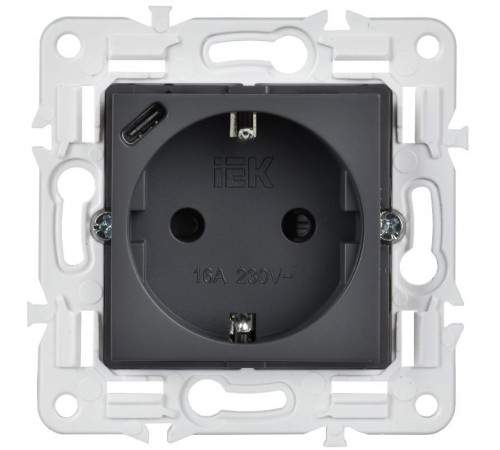 SKANDY Розетка с заземлением с защитными шторками 16А с USB C 18Вт SK-R17T титан   SK-R14-16-U14-018-K48  IEK