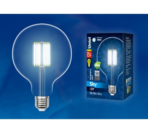 Лампа светодиодная LED-G125-15W/4000K/E27/CL PLS02WH LED. "шар", прозр. 4000К Серия Sky.  UL-00004861  Uniel