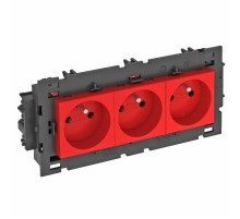 Розетка тройная 0° Modul45connect франц. стандарт, 250 В, 16A (красный) (STD-F0C8 SRO3)  6120648  OBO Bettermann