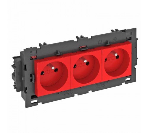 Розетка тройная 0° Modul45connect франц. стандарт, 250 В, 16A (красный) (STD-F0C8 SRO3)  6120648  OBO Bettermann