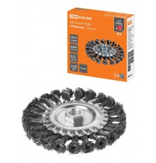 Щетка для УШМ "плоская", 125 мм, гайка М14, плетеные пучки стальной проволоки d 0,5 мм, "Рубин",  SQ1096-0208  TDM