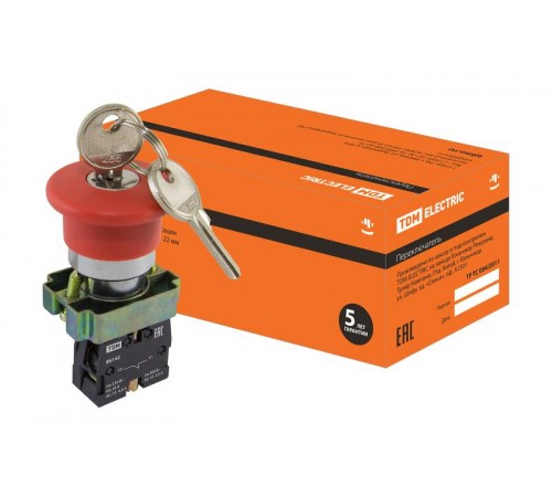Кнопка BS142 "Грибок"с ключом красный d22мм 230В 1р   SQ0704-0023  TDM