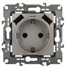 Розетка ЭРА Серия 12 12-4109-16 , 2P+E 16A-250В, штор. с 2xUSB 5В-3А, титан   Б0065729  ЭРА