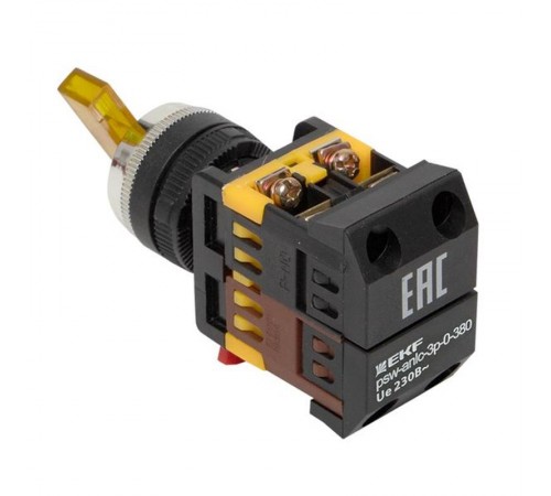 Переключатель ANLC-22 3P желтый с подсветкой 380В NO+NC EKF PROxima  psw-anlc-3p-o-380  EKF